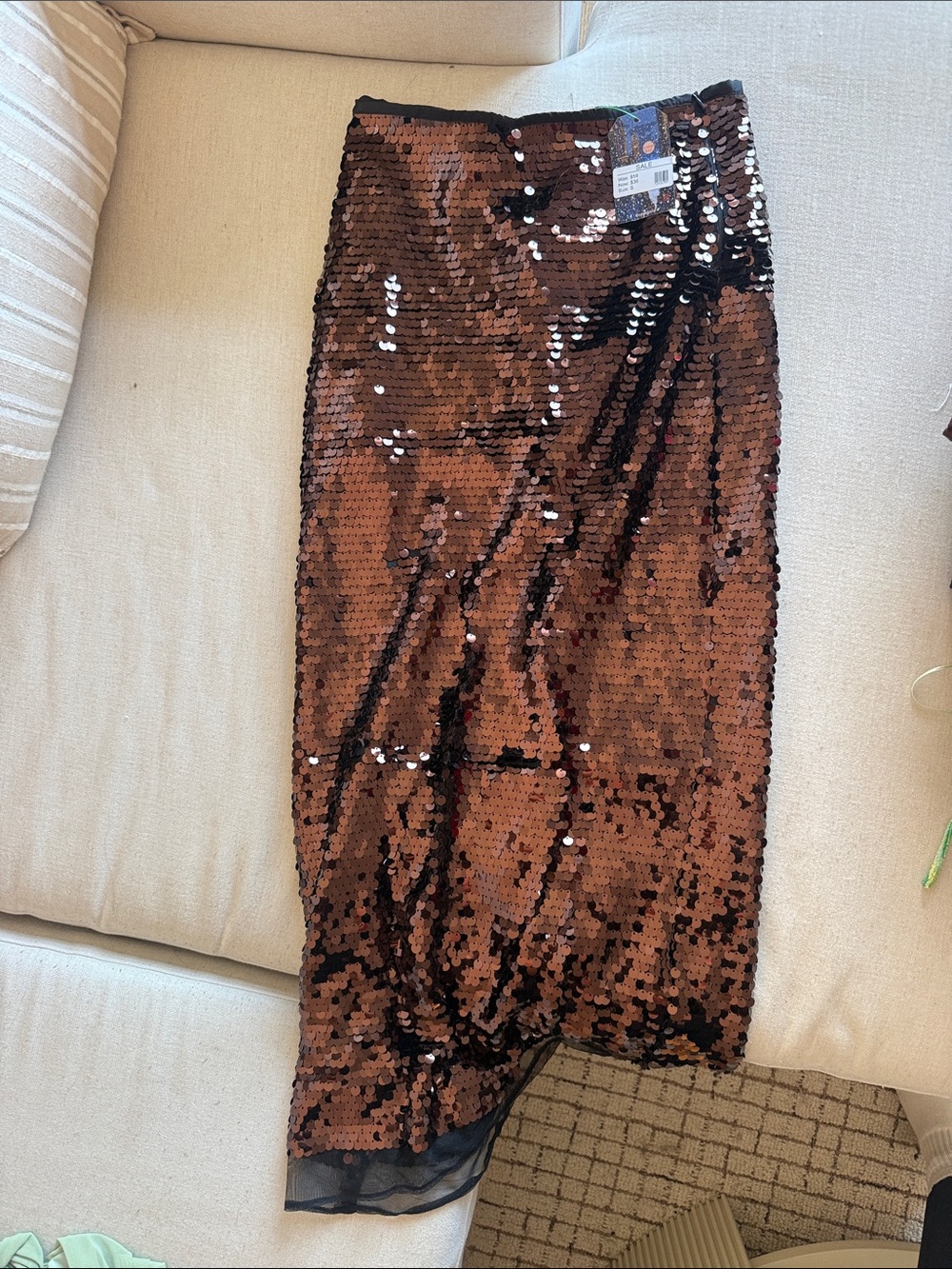 NWT Sequin Midi Pencil Skirt in Brown